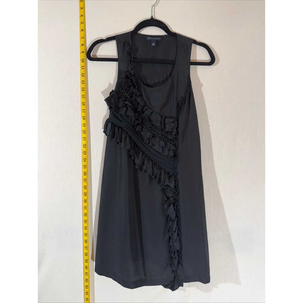 Banana Republic Small Black Silk Chic Ruffle Sleeveless Shift Classy Mini Dress